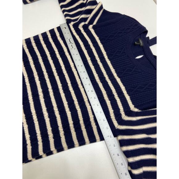 Talbots Stripe Sweater Dress Bell Sleeve Scoop Neck Bow Detail Midi Navy White L - Picture 5 of 7